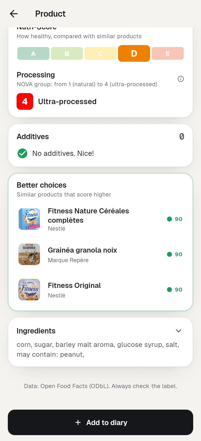 Better choices for Frosties: whole-grain breakfast cereals and a granola that each score 90